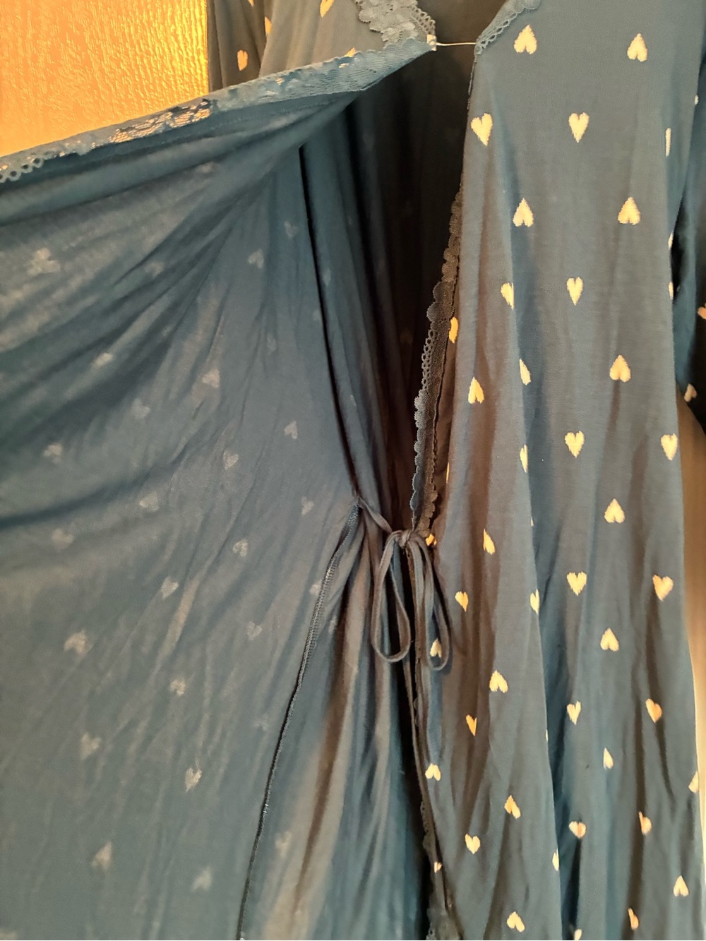Victoria's Secret Slate Blue Heart-Print Modal Lace-Trim Robe - Picture 6 of 10